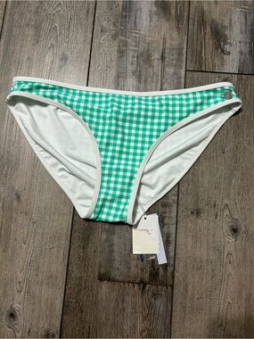 Southern Tide teal Green Gingham Bikini Bottom with White Trim plaid